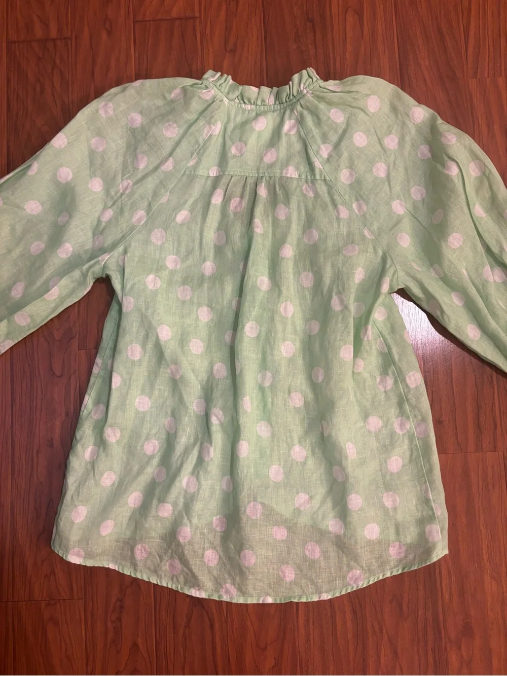 Maeve Anthropologie Audie Linen Puff Sleeve Blouse Lime Green White Dot Medium